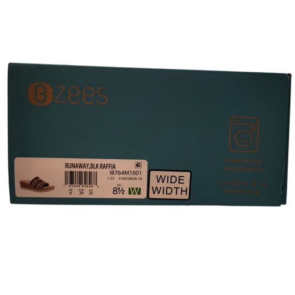 BZees Women's 8.5W Runaway Raffia Sandal Black Multi Cork Wedge Slides NIB - Picture 7 of 7